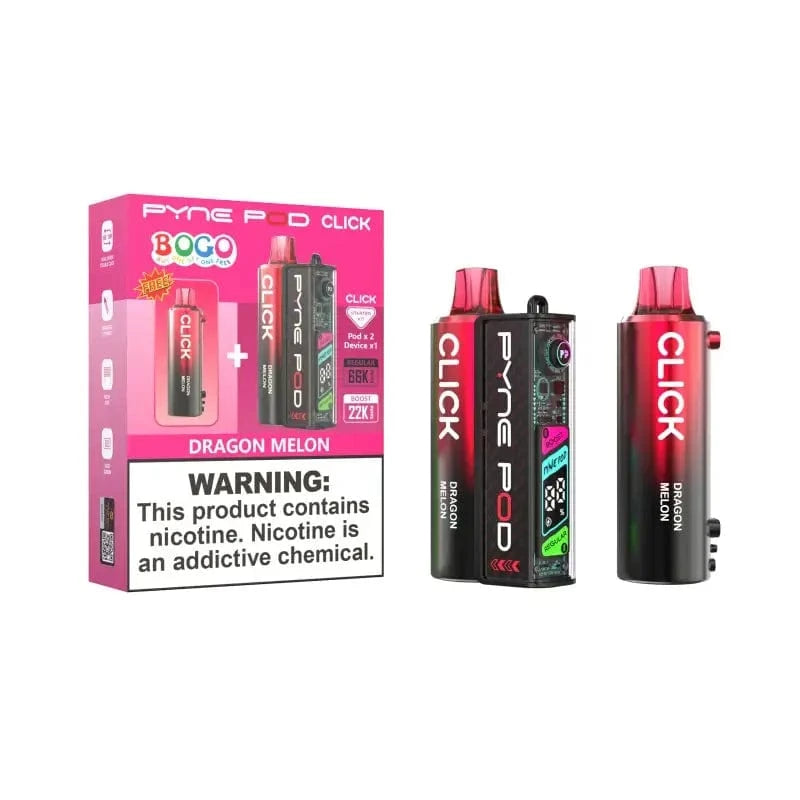 Pyne Pod Disposable Vape Dragon Melon Pyne Pod Click 66K BOGO Disposable Kit ((5%, 66000 Puffs)