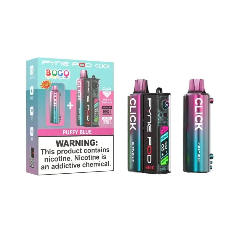Pyne Pod Disposable Vape Puffy Blue Pyne Pod Click 66K BOGO Disposable Kit ((5%, 66000 Puffs)