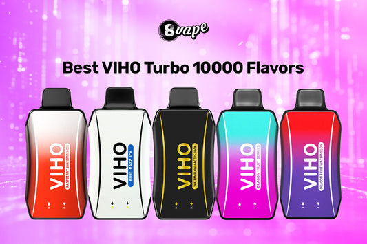 Five Viho Turbo 10000 products with 'Best Viho Turbo 10000 Flavors' text.