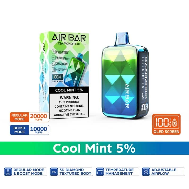 Air Bar Disposable Vape Cool Mint Air Bar Diamond Box 20000 Disposable (5%, 20000 Puffs)