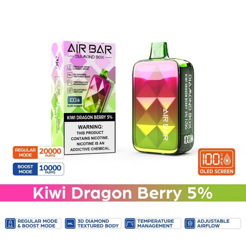 Air Bar Disposable Vape Kiwi Dragon Berry Air Bar Diamond Box 20000 Disposable (5%, 20000 Puffs)