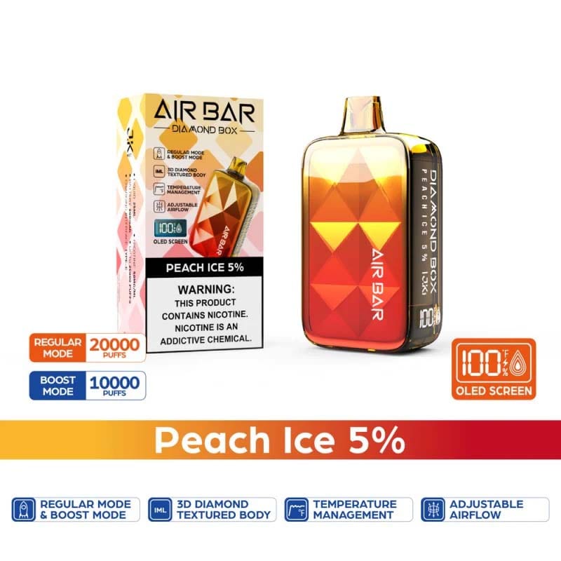 Air Bar Disposable Vape Peach Ice Air Bar Diamond Box 20000 Disposable (5%, 20000 Puffs)