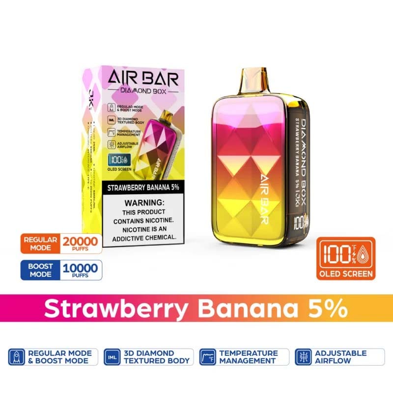 Air Bar Disposable Vape Strawberry Banana Air Bar Diamond Box 20000 Disposable (5%, 20000 Puffs)