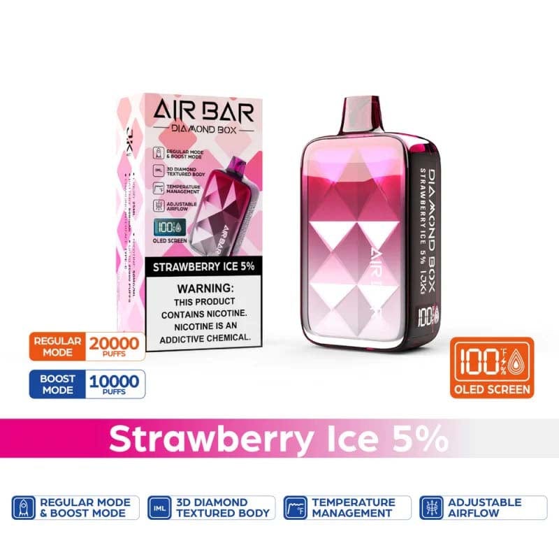 VIHO Disposable Vape Strawberry Ice Air Bar Diamond Box 20000 Disposable (5%, 20000 Puffs)