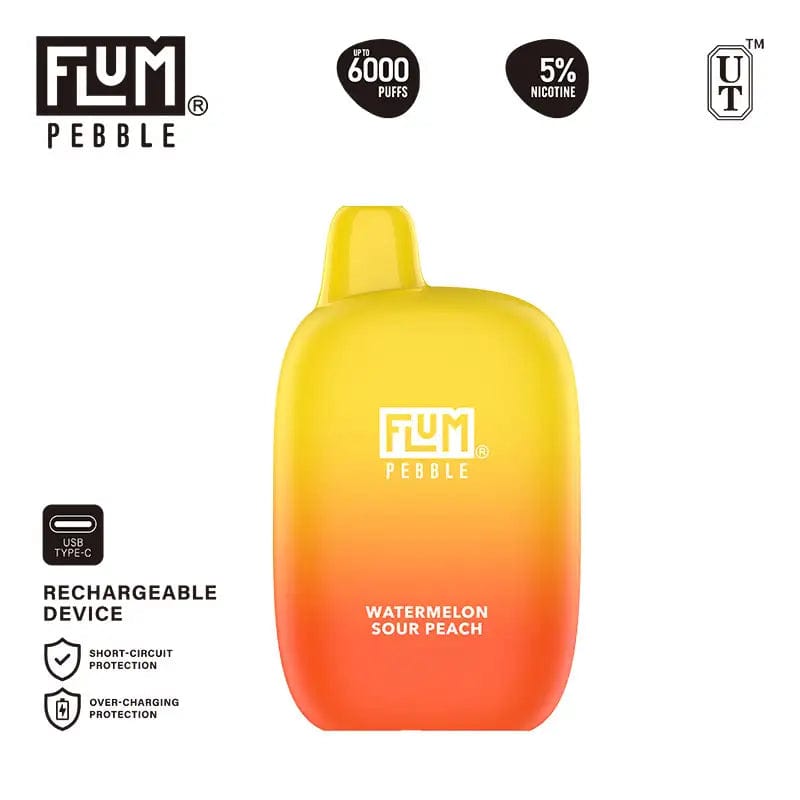 Flum Disposable Vape Watermelon Sour Peach Flum Pebble Disposable Vape (5%, 6000 Puffs)