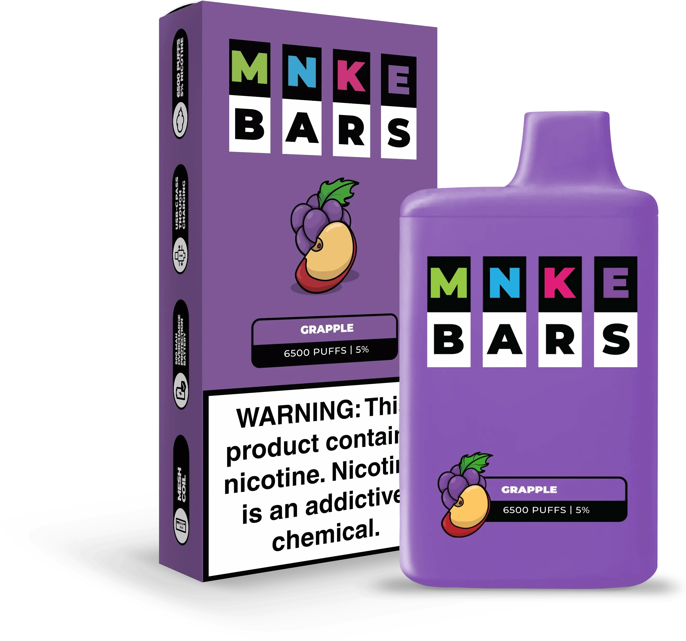 Vapetasia Grapple 🎁 MNKE Bars Disposable Vape (5%, 6500 Puffs) (100% off)