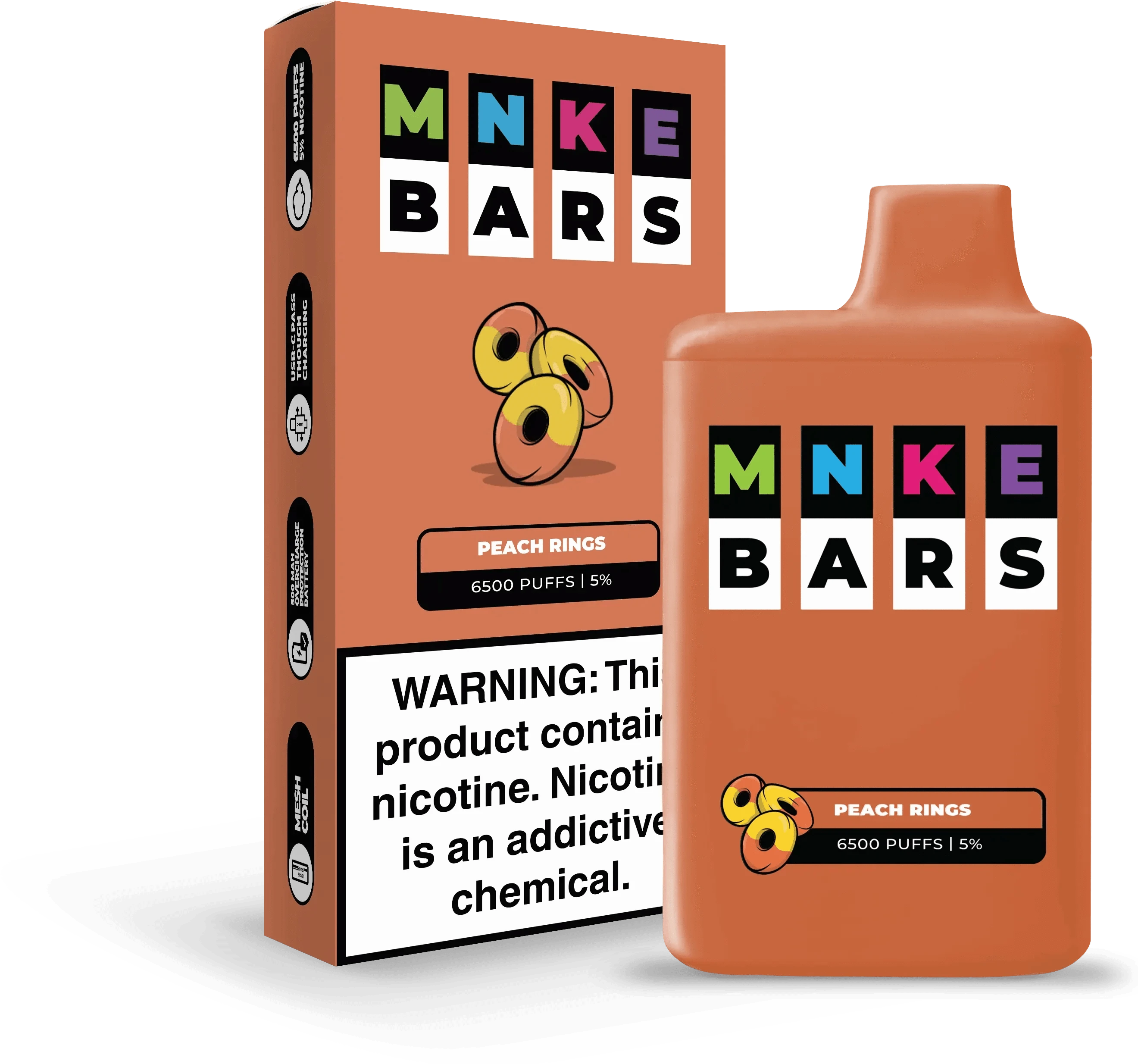 Vapetasia Peach Rings 🎁 MNKE Bars Disposable Vape (5%, 6500 Puffs) (100% off)