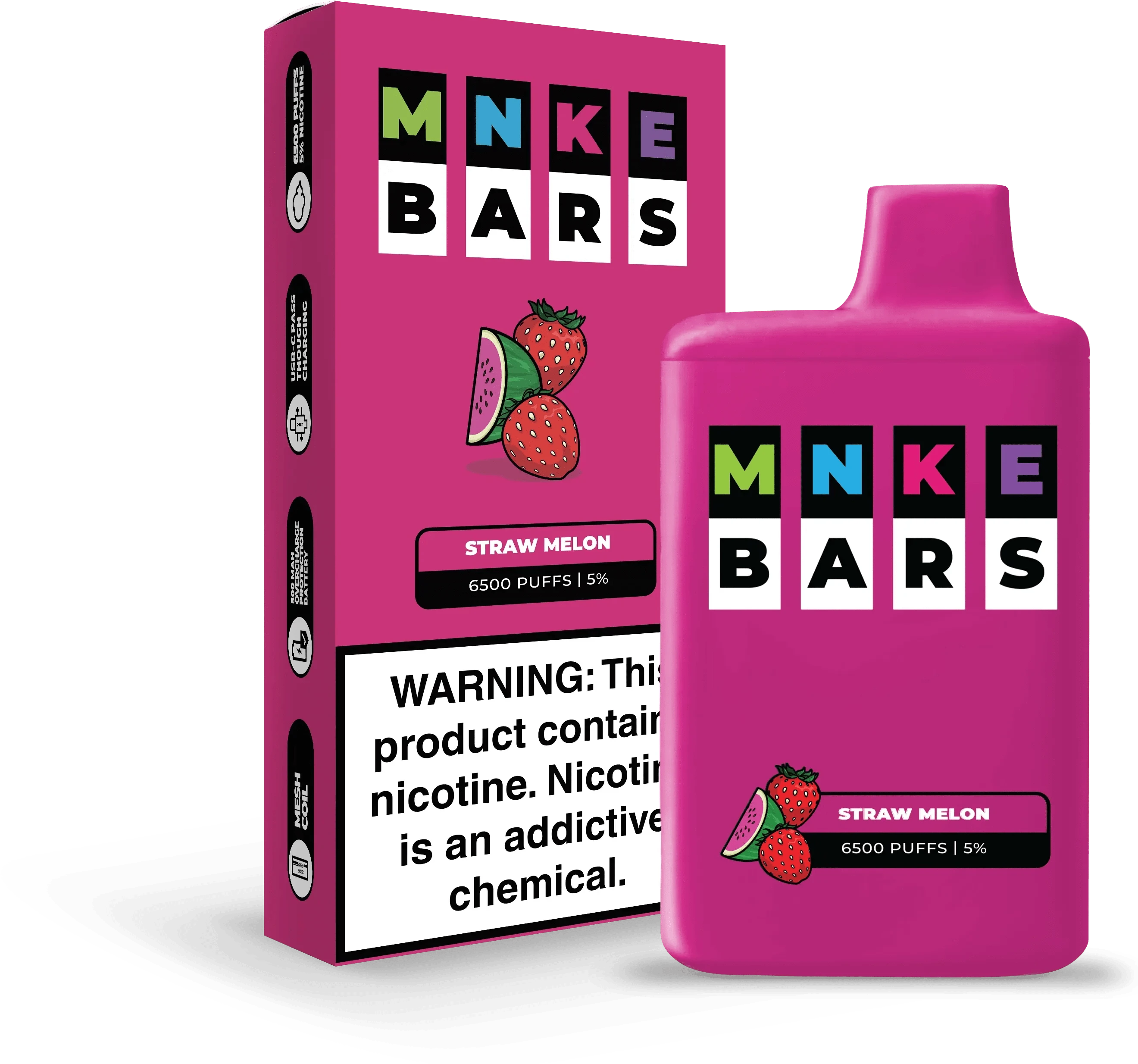 Vapetasia Straw Melon 🎁 MNKE Bars Disposable Vape (5%, 6500 Puffs) (100% off)