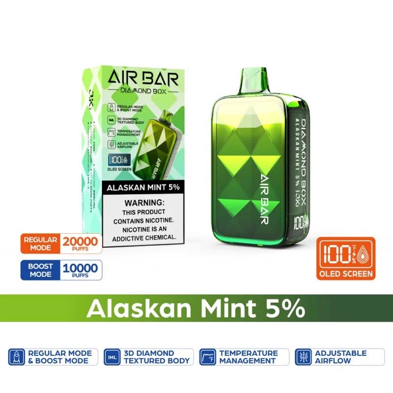 VIHO Disposable Vape Alaskan Mint Air Bar Diamond Box 20000 Disposable (5%, 20000 Puffs)