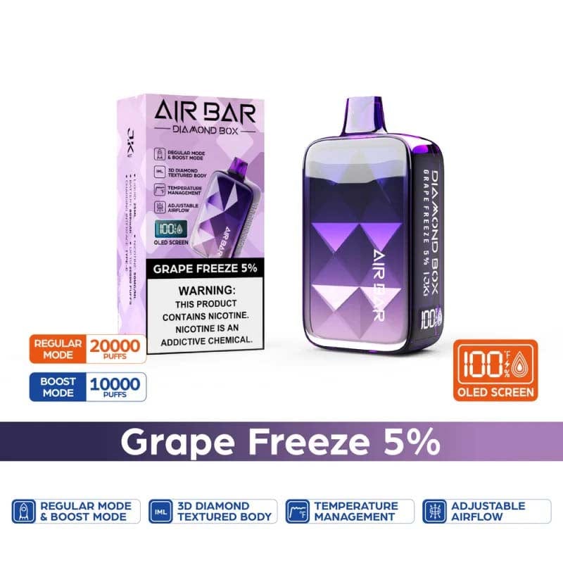 VIHO Disposable Vape Grape Freeze Air Bar Diamond Box 20000 Disposable (5%, 20000 Puffs)