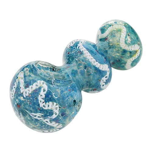 Eightvape Alternatives Blue Silver Fumed Glass Hand Pipe w/ Ribbon Accents