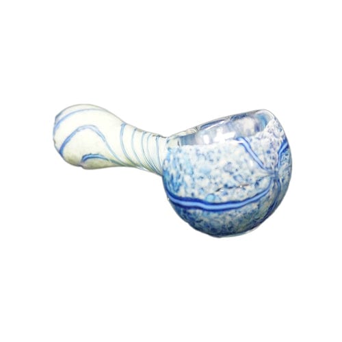 Himalayan Creation Alternatives Blue & White Handmade Glass Hand Pipe w/ Swirl Accents