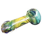 Himalayan Creation Alternatives Blue & Yellow Handmade Glass Hand Pipe w/ Wavy Fumed Accents