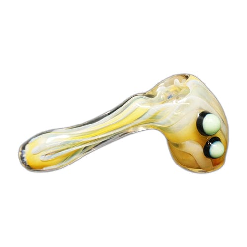Himalayan Creation Alternatives Yellow & White Handmade Glass Hand Pipe w/ Marbles